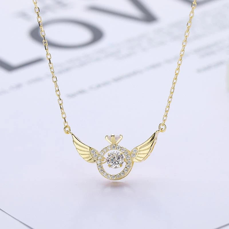 MicLee Collana Con Ciondolo Ali D'Angelo In Argento 925 E Zirconi, Catena 45cm, Gioiello Elegante Per Donna E Ragazza